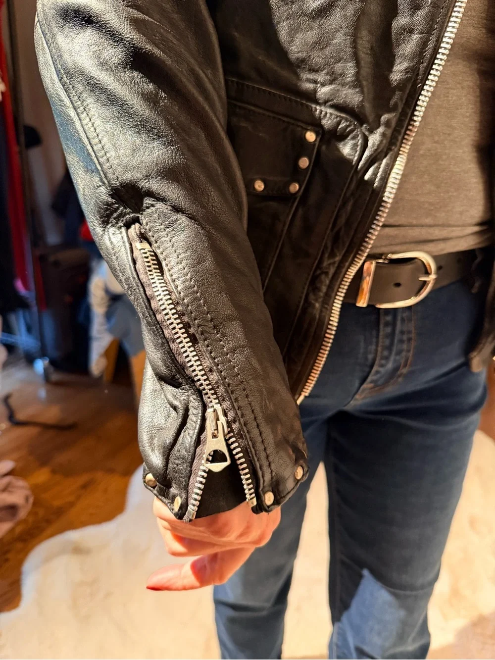 Golden Goose Black Leather Biker Jacket with Silver Hardware - Picture 10 of 13